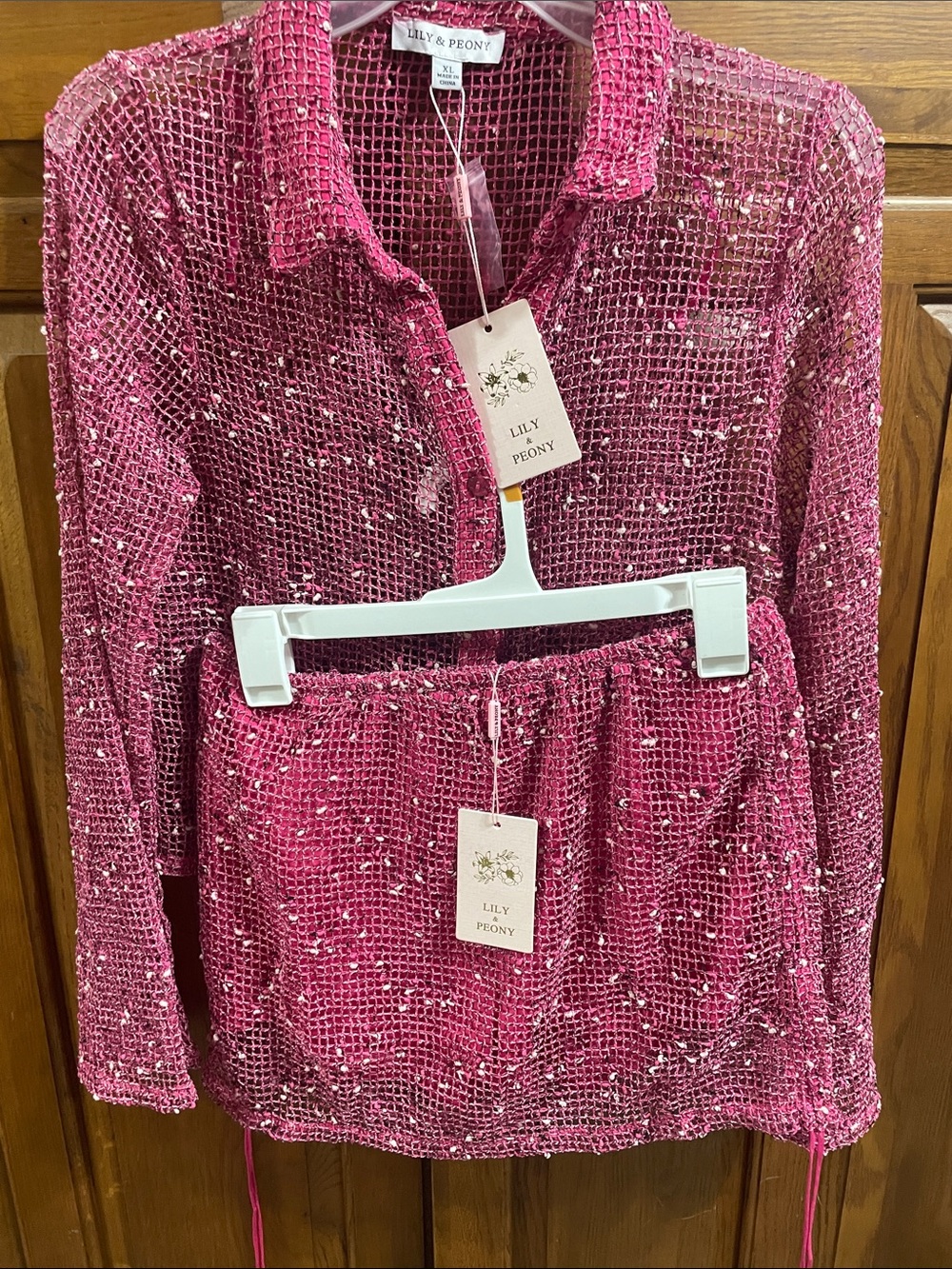 Fuchsia Open-Knit Long Sleeve 2 pc. Skort Set Lily & Peony Sz.XL NWT runs small